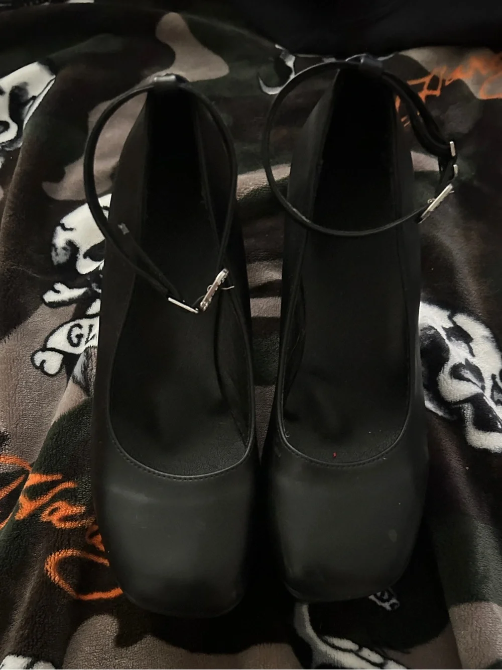 Women's Black Ankle-Strap Block Heel Pumps